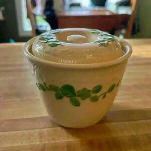 Homer Laughlin Oven Serve Bean Pot or Drip Jar Green Rose Design - Rare Find